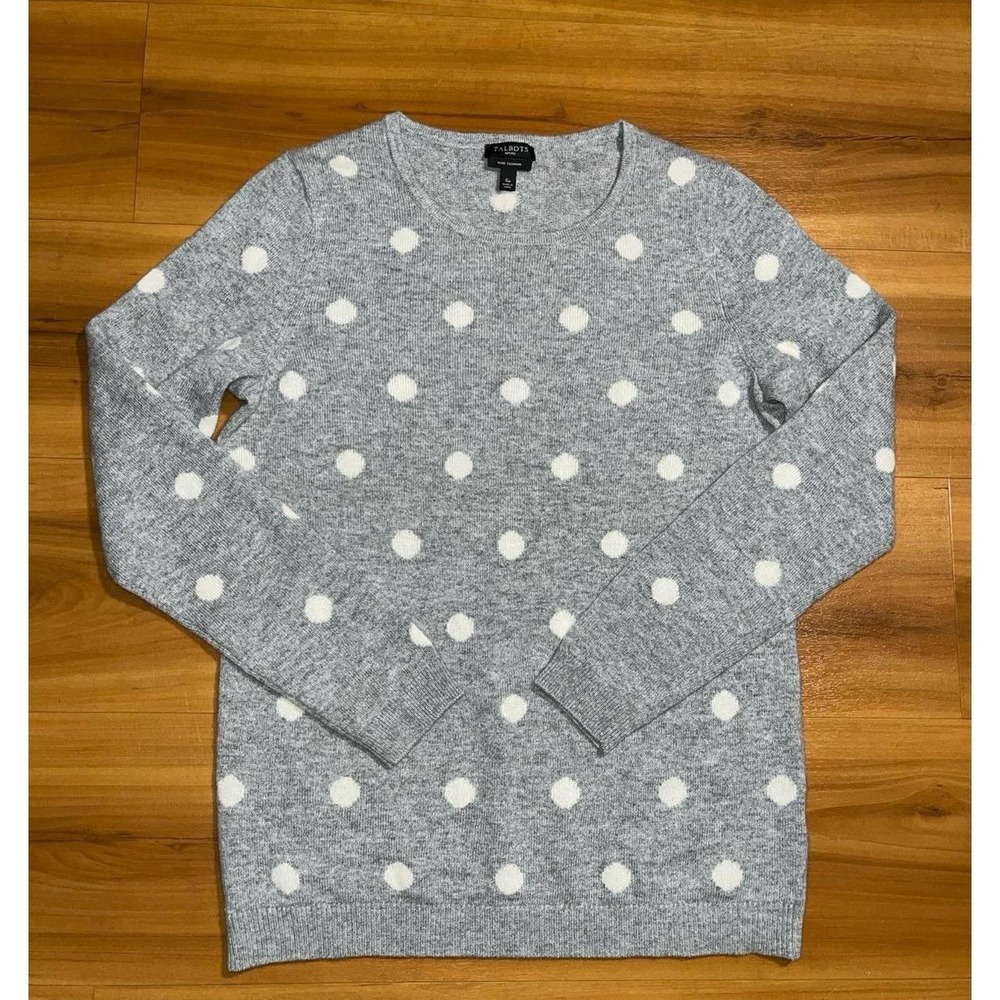 Womens Talbots 100% Pure Cashmere Polka Dot Lightweight Crewneck Sweater